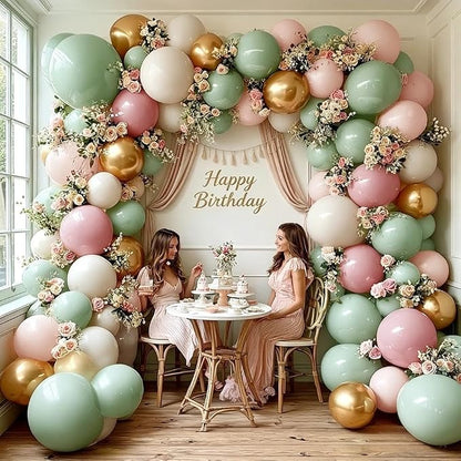 Dusty Green Pink Balloon Arch Double Stuffed Pastel Baby Pink Light Green White - Image 6