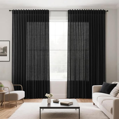 Black Sheer Linen Curtains 90 inch Length - Image 8