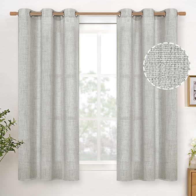 YoungsTex Light Grey Linen Curtains 45 Inch Length by YoungsTex