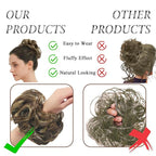 Large Messy Bun Hair Piece Curly Synthetic Extensions Scrunchies Fake Chignon Updo Hairpieces for Women Chestnut Brown Highlights