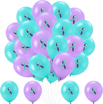 100 Pcs Suicide Prevention Awareness Balloons 12 Inch Teal and Purple Ribbon by Unknown