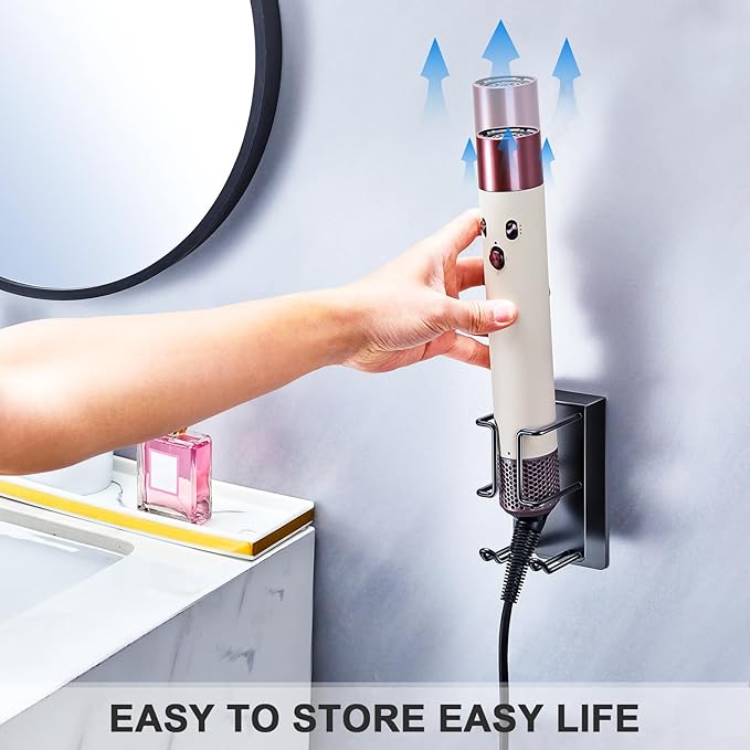 Blow Dryer Holder Wall Mount Hair Dryer Holder, Adhesive Straightener Holder, Curling Iron Holder for Bathroom Salon Barber Shop, Flat Iron Holder, Hair Tools Organizer Storage (Black)