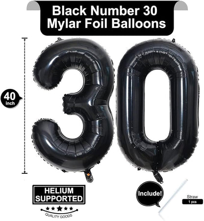 40 Inch Black 30 Number Balloons Giant Jumbo Huge 30 Foil Mylar Helium Number - Image 2
