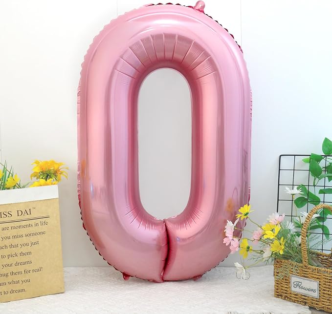 40 Inch Pink Number 0 Balloon, Giant Number Balloons, Birthday Decorations | - Image 2