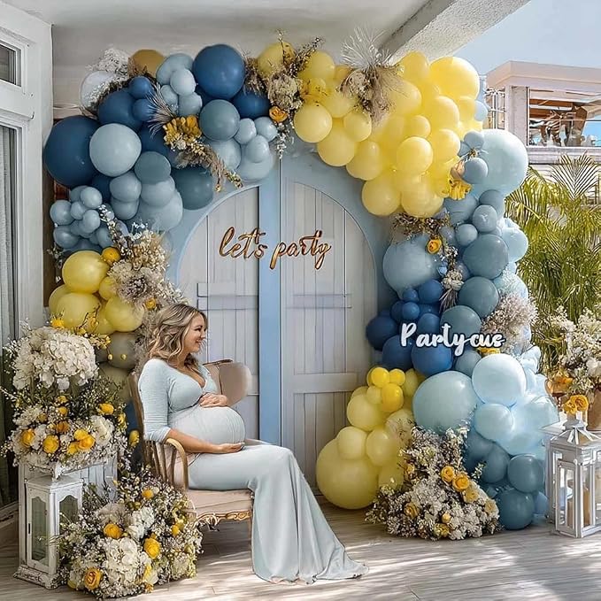 Dusty Blue Yellow Balloon Arch Kit Double Stuffed Dark Pastel Blue Light Yellow - Image 2
