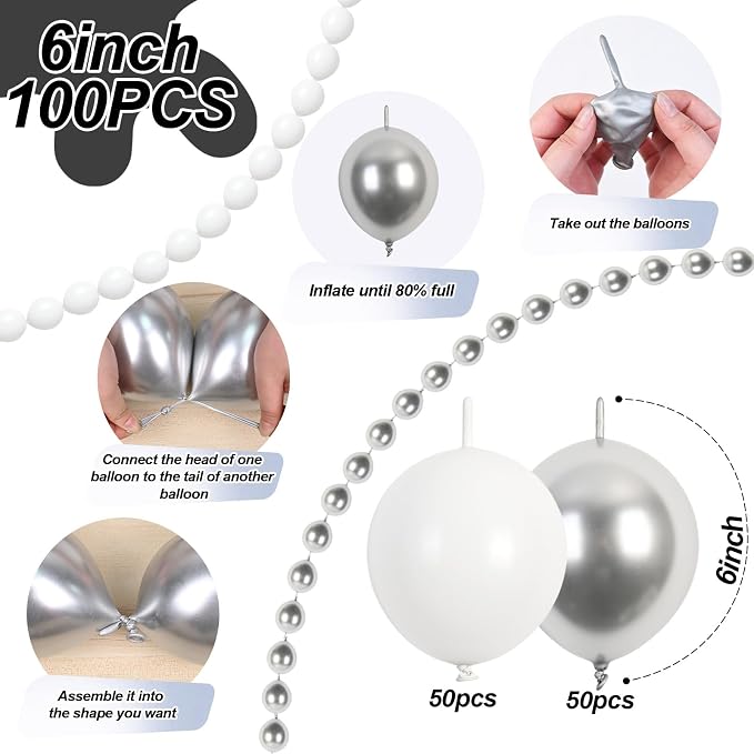 White and Silver Linking Balloons - Image 2