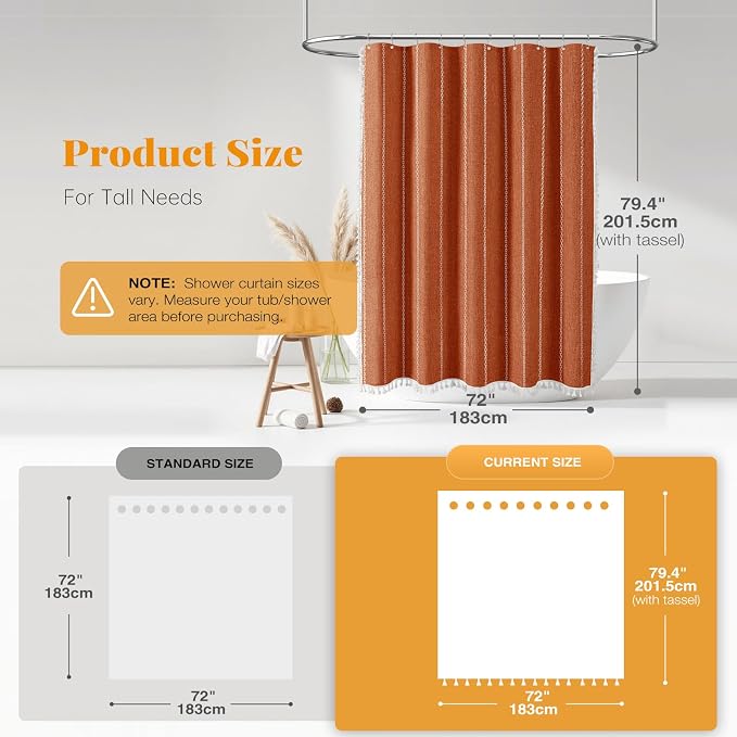 72x78 Long Farmhouse Linen Heavy Duty Shower Curtain, Burnt Orange | Tall Size - Image 3