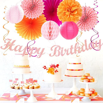 Hot-Pink Orange Fall Birthday Party-Decorations - Image 4