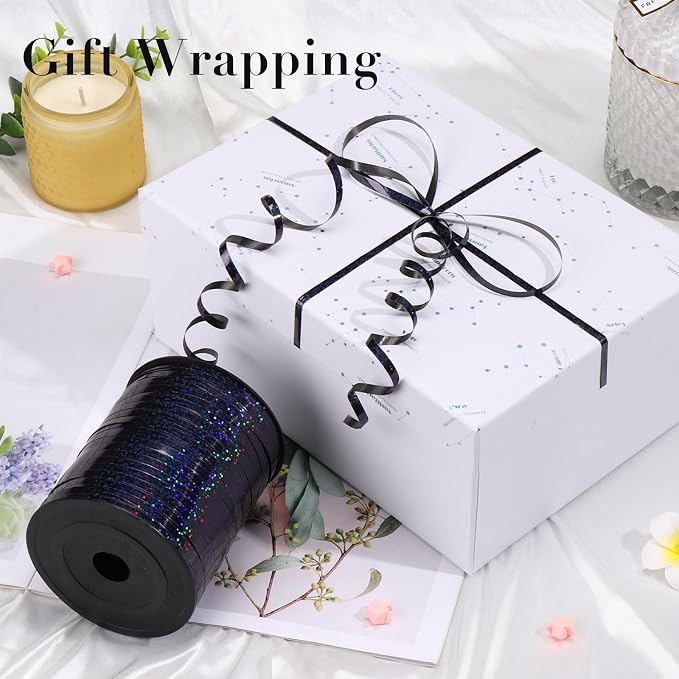 Black Curling Ribbon, 500 Yard, Shiny Metallic, Laser Thin, Celebratory - Image 2