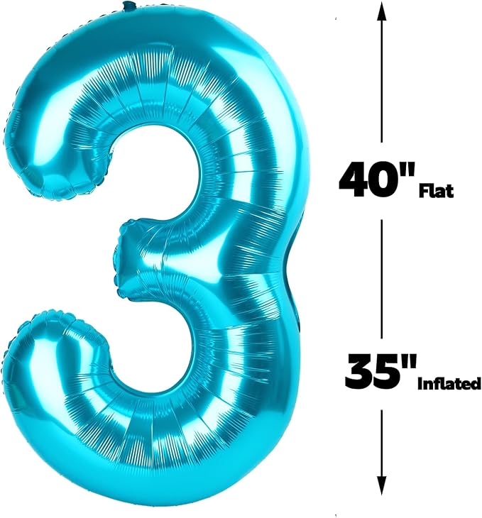 Blue Number 3 Balloon 40 inch, Balloon numbers party supplies, deco photo shoot - Image 3