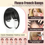 Clip in Bangs, Synthetic Wispy Bangs Hair Clip, Dark Black Fake Bangs Fringe with Temples Hairpieces for Women Natural Curved Hair Extensions for Daily Wear