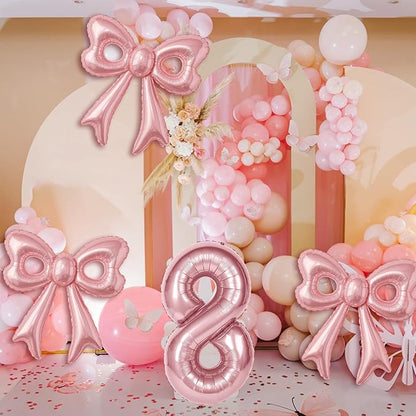 Bow Number 8 Birthday Balloons, Coquette Party Decorations Supplies - Image 3