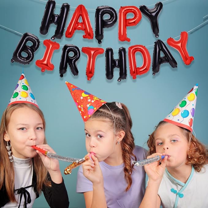 PIGETALE Black and Red Happy Birthday Banner Balloons, 16 Inch Mylar Foil Happy - Image 7