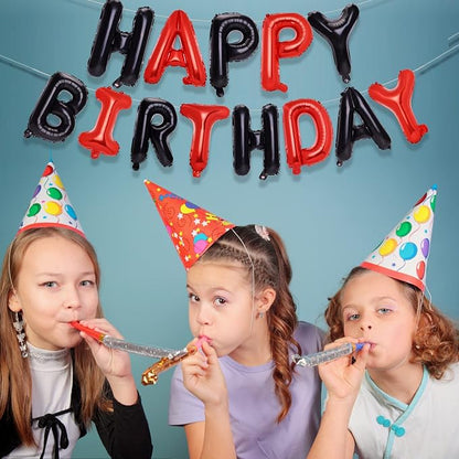PIGETALE Black and Red Happy Birthday Banner Balloons, 16 Inch Mylar Foil Happy - Image 7