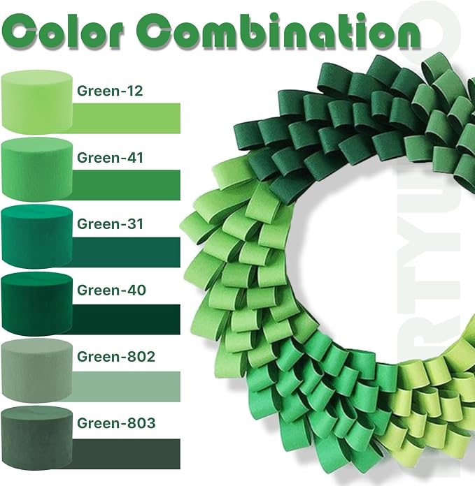 PartyWoo Sage Green Gold Sand White Crepe Paper Streamers 6 Rolls 492 FT | - Image 3