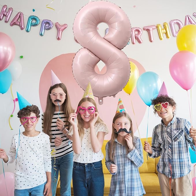 Pastel Pink 8 Balloons, Self Inflating Digit 8 Balloons - Image 6