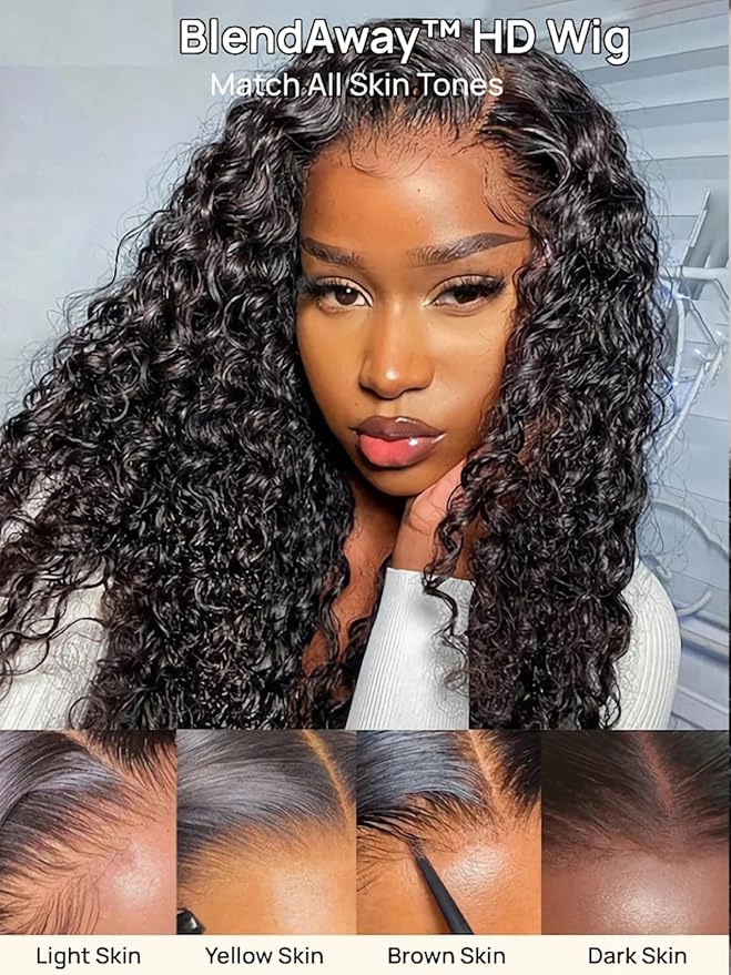 Julia Hair Bye Bye Knots Wig 13x4 Glueless Wigs Human Hair Mixed Curls Water Wave and Jerry Curly Fluffy Wig Pre Everything Pre Plucked Pre Cut HD Lace Bleached Knots Natural Black 26 Inch