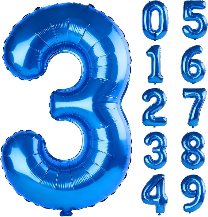 40 Inch Number 3 Balloons for 3rd Birthday Party Decorations, 0-100 Dark Blue by FOBELEC