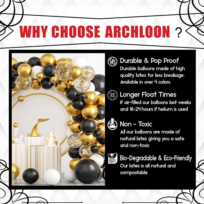 Archloon Black and Gold Balloons Arch Kit, Balloons Arch Kit - Image 8