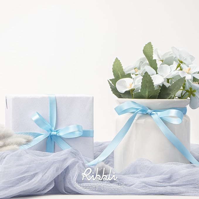 Ribbli Double Faced Light Blue Satin Ribbon, 3/8” x Continuous 25 Yards - Image 3