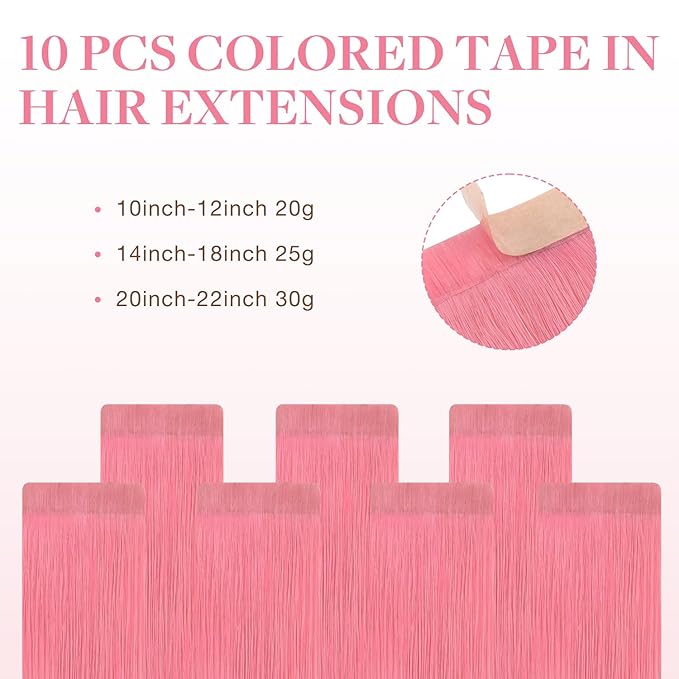 GOO GOO Tape in Hair Extensions Human Hair, Peach Pink, 10inch 20g 10pcs, Colored Tape ins Human Hair Extensions, Silky&Soft Invisible Tape Ins, Hair Highlighted for Party