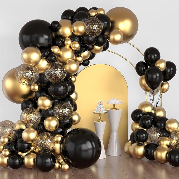 Lukiituke Black and Gold Balloon Arch Kit, Graduation, New Years Decorations by Lukiituke