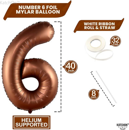 KatchOn Coffee Brown Number 6 Balloon 40 Inch | 6th Birthday Balloon - Image 4