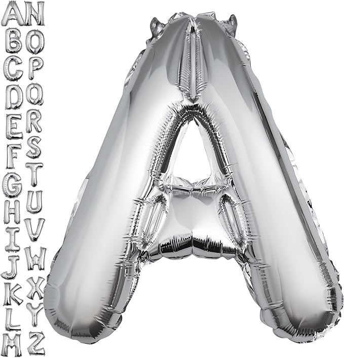 40 inch Silver Letter A Balloon, Big Size Alphabet Foil Mylar Helium Balloons by VHUWE