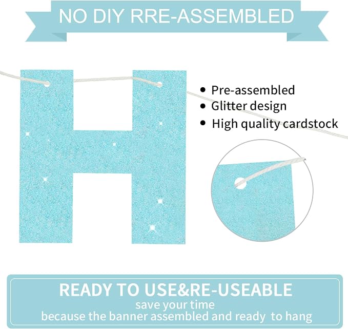 BEISHIDA Pre-Strung Light Blue Happy Birthday Banner Party Sign Decoration | - Image 3