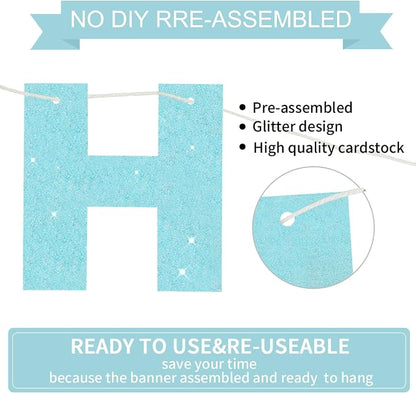 BEISHIDA Pre-Strung Light Blue Happy Birthday Banner Party Sign Decoration | - Image 3