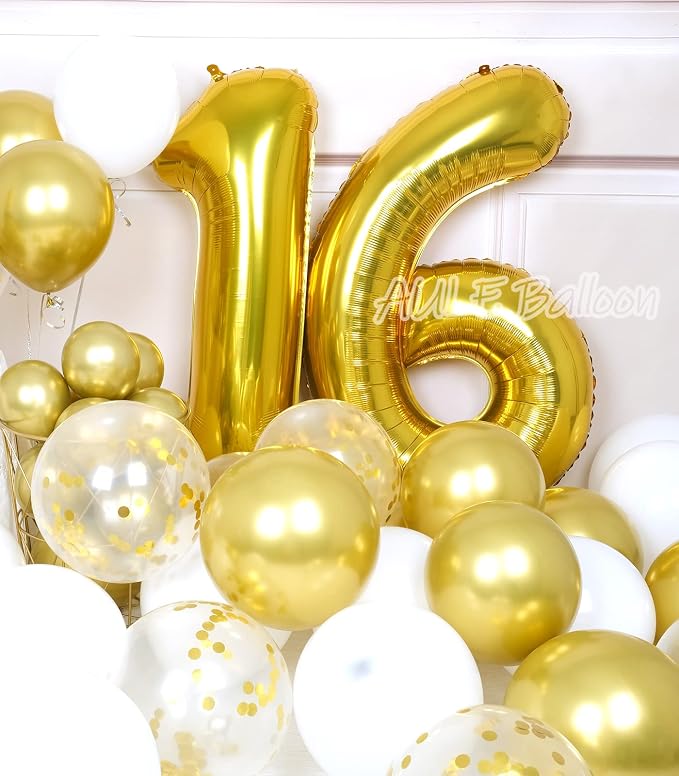 AULE 40 Inch Gold 16 Balloon Number Foil 0-9 Birthday Big Numbers | Birthday - Image 3
