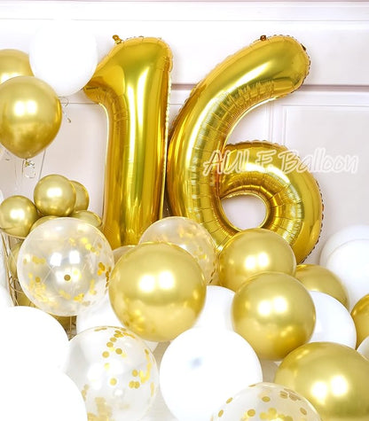 AULE 40 Inch Gold 16 Balloon Number Foil 0-9 Birthday Big Numbers | Birthday - Image 3