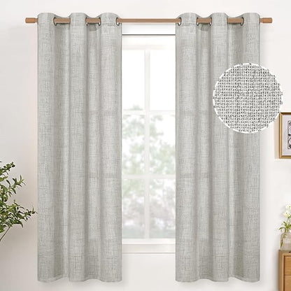 YoungsTex Light Grey Linen Curtains 63 Inches Length by YoungsTex