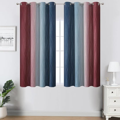 Navy Blue and Burgundy Red Ombre Blackout Curtains 54 Inch Length - Image 2