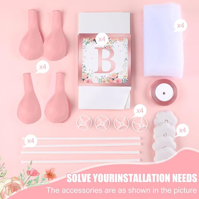 Wettarn 4 Set Pink Girl Baby Shower Table Centerpiece Decor 24'' Tulle Tutu - Image 5