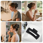 Hair Clips for Women 4.3 Inch Large Hair Claw Clips 8 pcs Square Claw Clips & Flat Hair Clips for Thick or Thin Hair French Concord Hair Barrettes Alligator Hair Accessories for Women (Black)