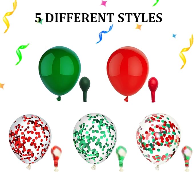 50 Pcs 12 Inch Red and Green Confetti Balloons Christmas Balloons - Image 2
