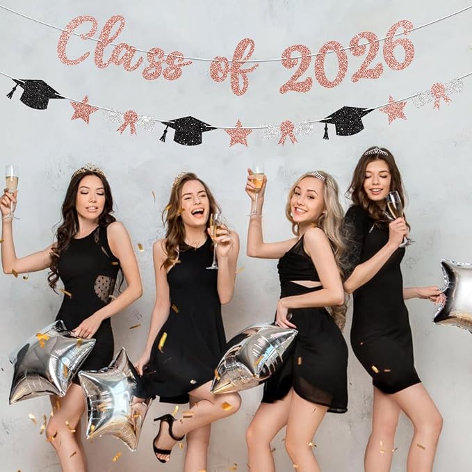 Class of 2026 Banner Rose Gold Graduation Decorations Prestrung 2026 Graduation - Image 6