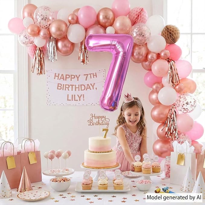 Pink Number 7 Balloon 40 Inch, Modern Geometric Foil Party Supplies | Sleek - Image 2
