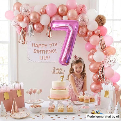 Pink Number 7 Balloon 40 Inch, Modern Geometric Foil Party Supplies | Sleek - Image 2
