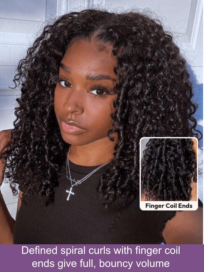 YIROO Burmese Bye Bye Knots Curly Wig Human Hair with Finger Coil Ends,Glueless Wig Human Hair Pre Plucked Pre Cut 7x5 Lace Front Wig Pre Bleached Wear and Go Beginner Friendly 150% Density 24Inch