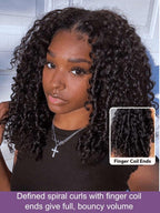 YIROO Burmese Bye Bye Knots Curly Wig Human Hair with Finger Coil Ends,Glueless Wig Human Hair Pre Plucked Pre Cut 7x5 Lace Front Wig Pre Bleached Wear and Go Beginner Friendly 150% Density 26Inch
