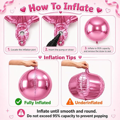Pink Round Foil Balloons with Satin Bows and Ribbon - Image 4