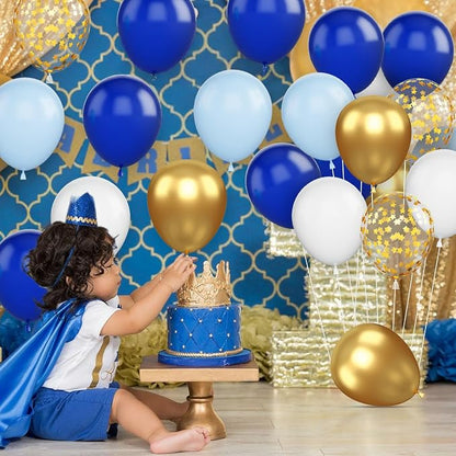 Blue Gold Balloons, 12 Inch Royal Blue and Gold Balloons - Image 4