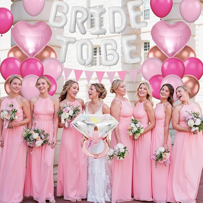 Pink White Bachelorette Party Decorations, Hot Pink Rose Gold Balloons - Image 6
