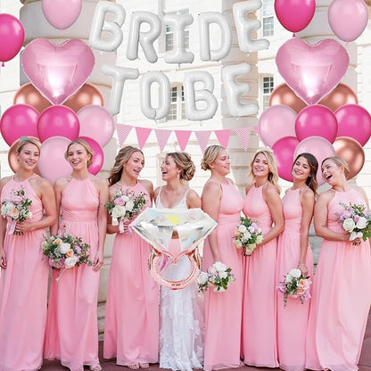 Pink White Bachelorette Party Decorations, Hot Pink Rose Gold Balloons - Image 6