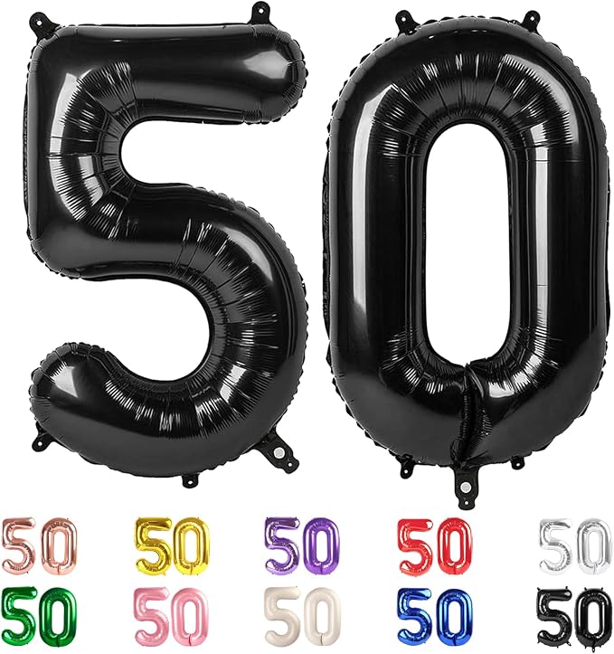 50 Balloon Numbers for 50th Birthday Decorations Women Men Party, Inflation by Mluchee