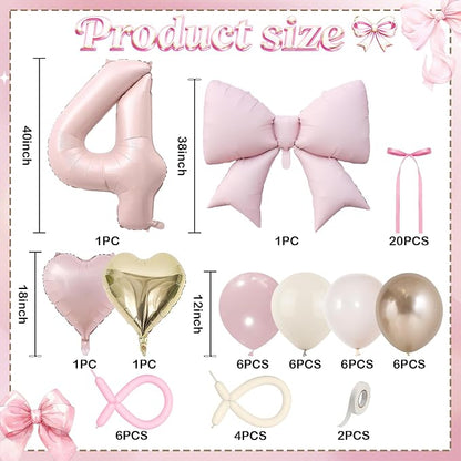 Pink 4 Balloon Number 40 Inch, Dusty Blush Pink Gold Sand White Latex Balloons - Image 3