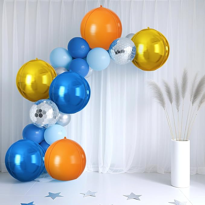 Orange Blue Gold Round Foil Balloons 9 pcs, Metallic Giant 4D Round Balloons 22 - Image 4