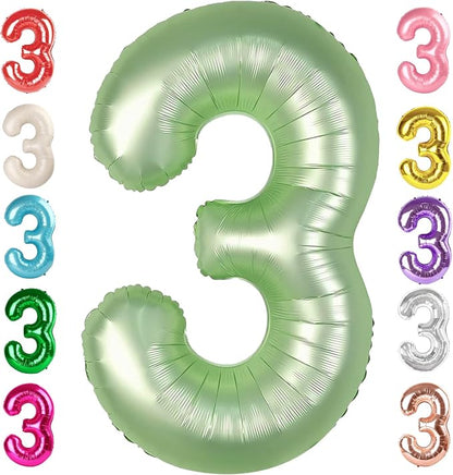 3 Balloon Numbers Birthday Decorations, 40In Sage-Green Balloons by Mluchee